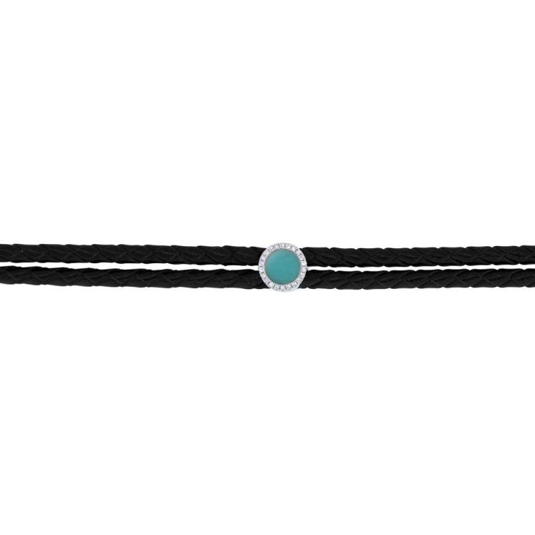 0.06ct Diamond & 0.45ct Composite Turquoise 14k White Gold Circle Cord Choker Necklace 0.06ct Diamond & 0.45ct Composite Turquoise 14k White Gold Circle Cord Choker Necklace