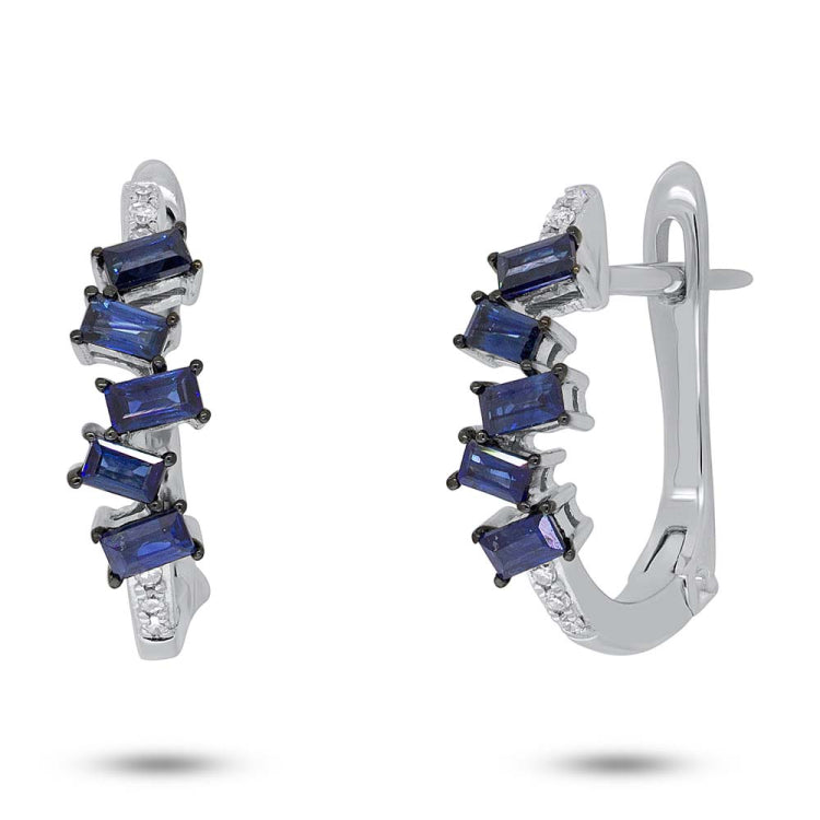 0.05ct Diamond & 0.52ct Blue Sapphire 14k White Gold Huggie Earring 0.05ct Diamond & 0.52ct Blue Sapphire 14k White Gold Huggie Earring