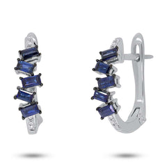 0.05ct Diamond & 0.52ct Blue Sapphire 14k White Gold Huggie Earring 0.05ct Diamond & 0.52ct Blue Sapphire 14k White Gold Huggie Earring