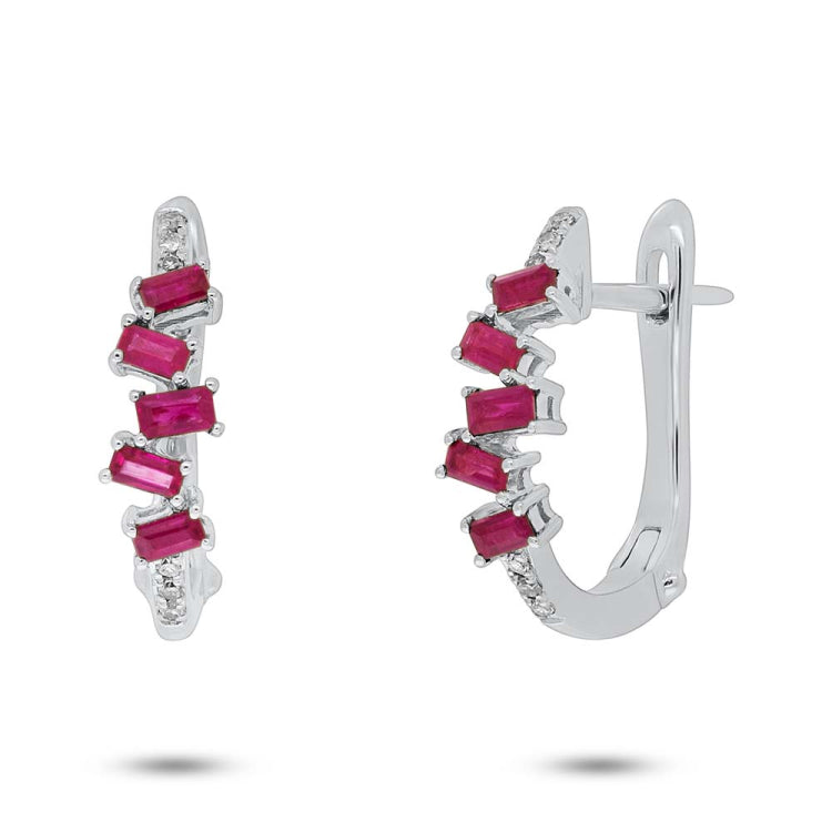 0.05ct Diamond & 0.44ct Ruby 14k White Gold Huggie Earring 0.05ct Diamond & 0.44ct Ruby 14k White Gold Huggie Earring