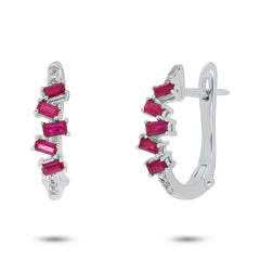 0.05ct Diamond & 0.44ct Ruby 14k White Gold Huggie Earring 0.05ct Diamond & 0.44ct Ruby 14k White Gold Huggie Earring
