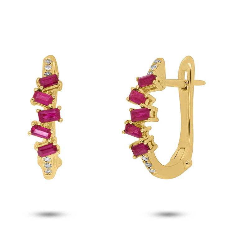 0.05ct Diamond & 0.44ct Ruby 14k Yellow Gold Huggie Earring 0.05ct Diamond & 0.44ct Ruby 14k Yellow Gold Huggie Earring