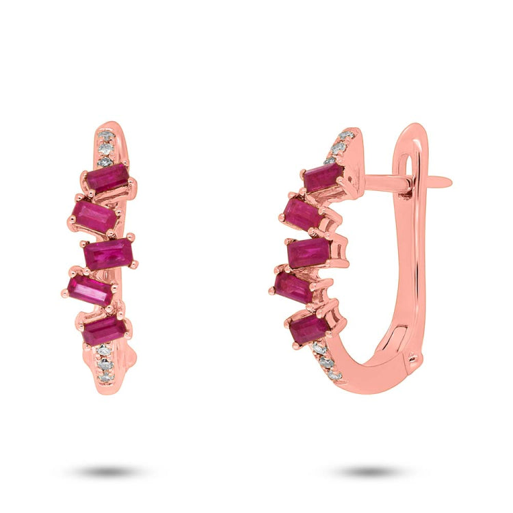 0.05ct Diamond & 0.44ct Ruby 14k Rose Gold Huggie Earring 0.05ct Diamond & 0.44ct Ruby 14k Rose Gold Huggie Earring