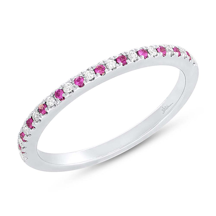 0.06ct Diamond & 0.05ct Pink Sapphire 14k White Gold Lady's Band Size 5 0.06ct Diamond & 0.05ct Pink Sapphire 14k White Gold Lady's Band Size 5