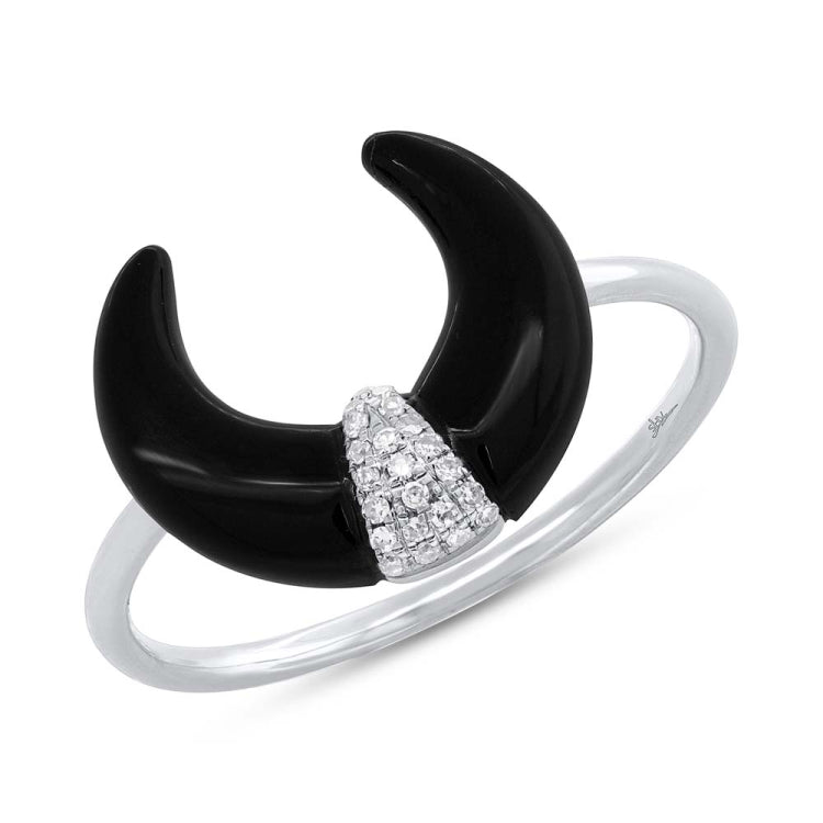 0.04ct Diamond and 1.70ct Onyx 14k White Gold Crescent Ring 0.04ct Diamond and 1.70ct Onyx 14k White Gold Crescent Ring