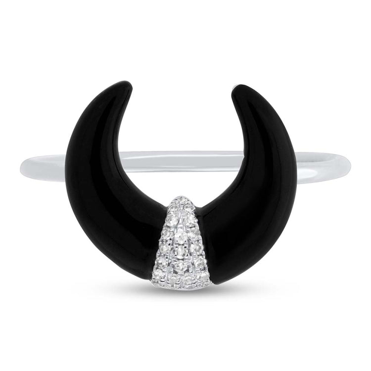 0.04ct Diamond and 1.70ct Onyx 14k White Gold Crescent Ring 0.04ct Diamond and 1.70ct Onyx 14k White Gold Crescent Ring