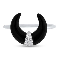 0.04ct Diamond and 1.70ct Onyx 14k White Gold Crescent Ring 0.04ct Diamond and 1.70ct Onyx 14k White Gold Crescent Ring