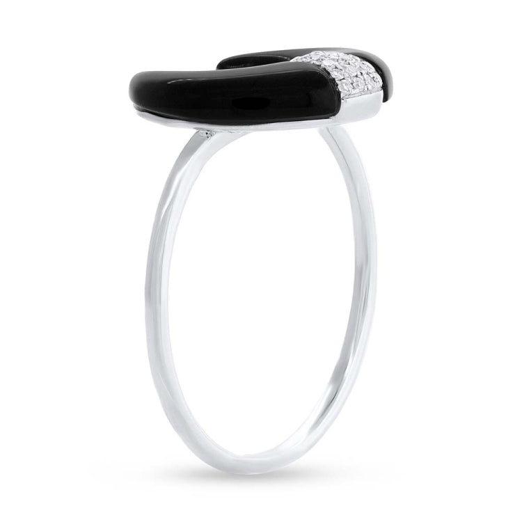 0.04ct Diamond and 1.70ct Onyx 14k White Gold Crescent Ring 0.04ct Diamond and 1.70ct Onyx 14k White Gold Crescent Ring