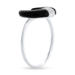 0.04ct Diamond and 1.70ct Onyx 14k White Gold Crescent Ring 0.04ct Diamond and 1.70ct Onyx 14k White Gold Crescent Ring