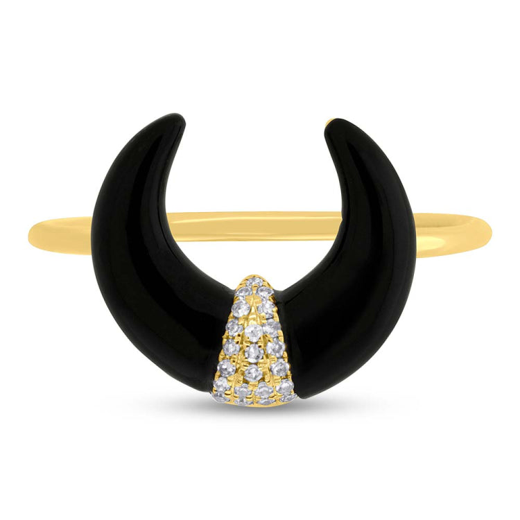 0.04ct Diamond and 1.70ct Onyx 14k Yellow Gold Crescent Ring 0.04ct Diamond and 1.70ct Onyx 14k Yellow Gold Crescent Ring