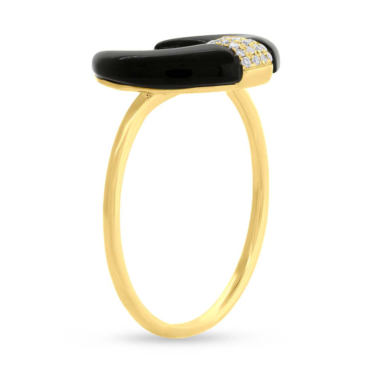 0.04ct Diamond and 1.70ct Onyx 14k Yellow Gold Crescent Ring 0.04ct Diamond and 1.70ct Onyx 14k Yellow Gold Crescent Ring