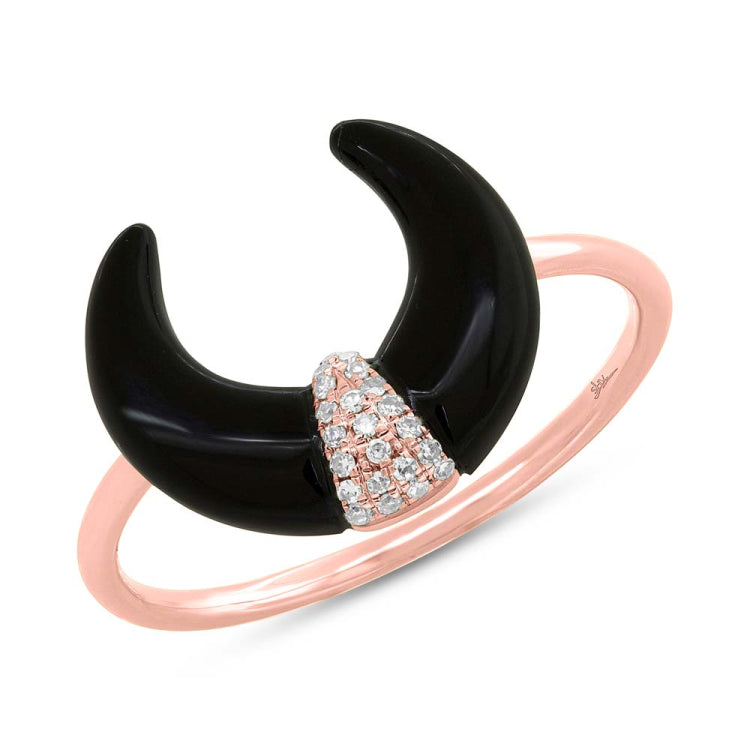 0.04ct Diamond and 1.70ct Onyx 14k Rose Gold Crescent Ring 0.04ct Diamond and 1.70ct Onyx 14k Rose Gold Crescent Ring