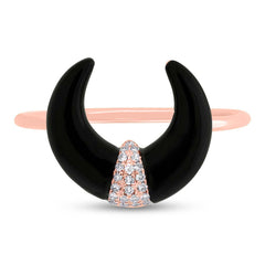 0.04ct Diamond and 1.70ct Onyx 14k Rose Gold Crescent Ring 0.04ct Diamond and 1.70ct Onyx 14k Rose Gold Crescent Ring