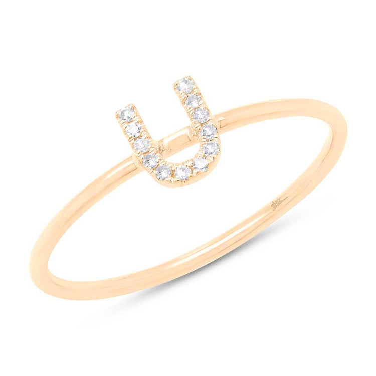 0.04ct 14k Yellow Gold Diamond Lady's Ring - Letter U 0.04ct 14k Yellow Gold Diamond Lady's Ring - Letter U