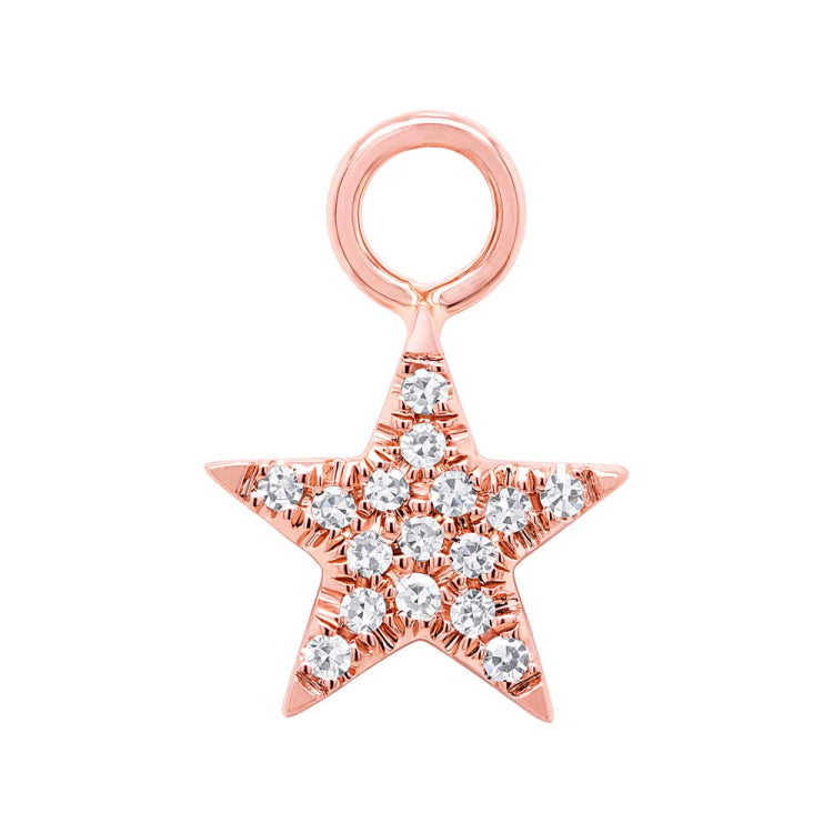 0.04ct 14k Rose Gold Diamond Pave Star Hoop Charm 0.04ct 14k Rose Gold Diamond Pave Star Hoop Charm