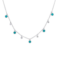 0.04ct Diamond & 0.75ct Composite Turqoise 14k White Gold Necklace 0.04ct Diamond & 0.75ct Composite Turqoise 14k White Gold Necklace
