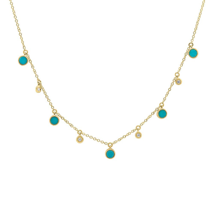0.04ct Diamond & 0.75ct Composite Turqoise 14k Yellow Gold Necklace 0.04ct Diamond & 0.75ct Composite Turqoise 14k Yellow Gold Necklace
