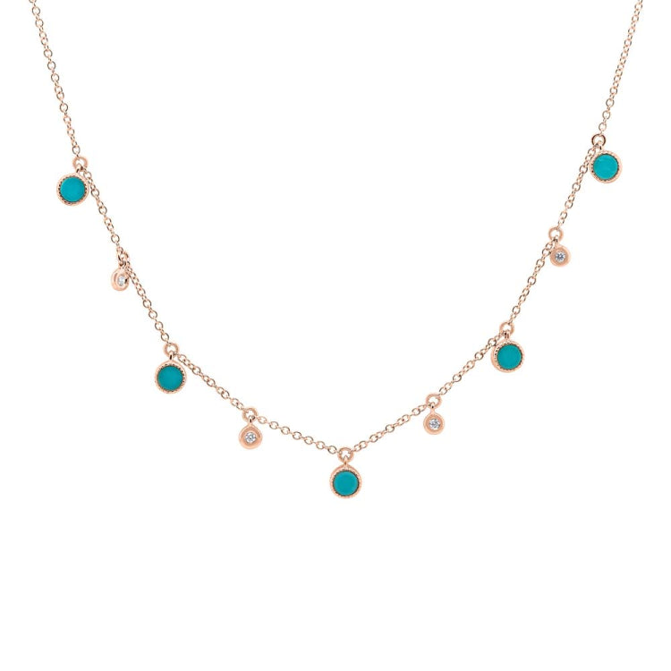 0.04ct Diamond & 0.75ct Composite Turqoise 14k Rose Gold Necklace 0.04ct Diamond & 0.75ct Composite Turqoise 14k Rose Gold Necklace