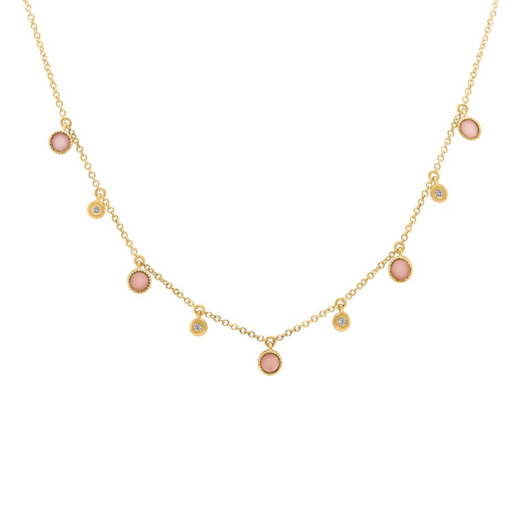 0.04ct Diamond & 0.70ct Pink Opal 14k Yellow Gold Necklace 0.04ct Diamond & 0.70ct Pink Opal 14k Yellow Gold Necklace