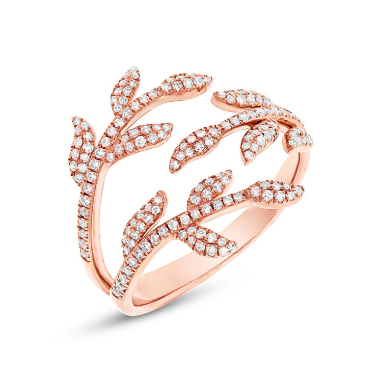 0.44ct 14k Rose Gold Diamond Leaf Ring Size 9.5 0.44ct 14k Rose Gold Diamond Leaf Ring Size 9.5