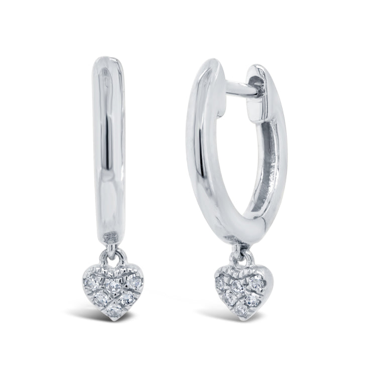 0.04ct 14k White Gold Diamond Pave Heart Huggie Earring 0.04ct 14k White Gold Diamond Pave Heart Huggie Earring