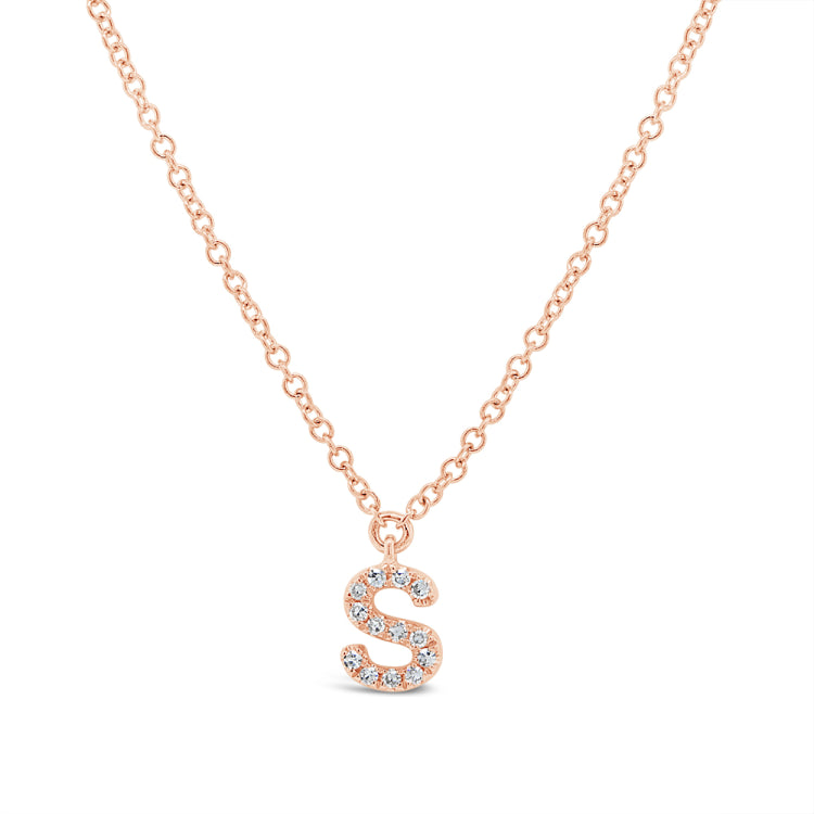 0.05ct 14k Rose Gold Diamond Necklace - Initial S 0.05ct 14k Rose Gold Diamond Necklace - Initial S