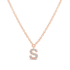 0.05ct 14k Rose Gold Diamond Necklace - Initial S 0.05ct 14k Rose Gold Diamond Necklace - Initial S