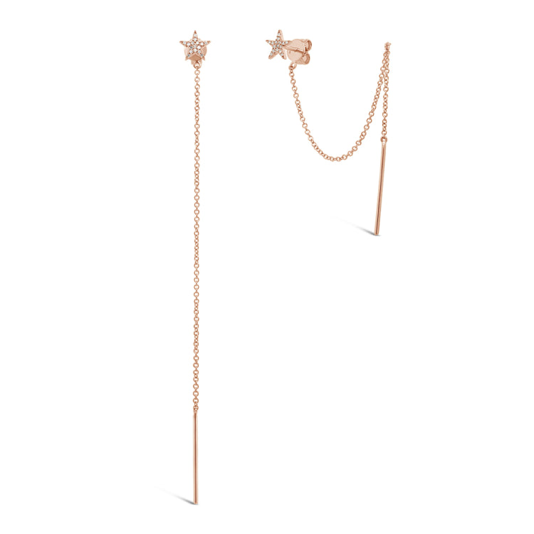 0.06ct 14k Rose Gold Diamond Star Stud Threader Earring 0.06ct 14k Rose Gold Diamond Star Stud Threader Earring