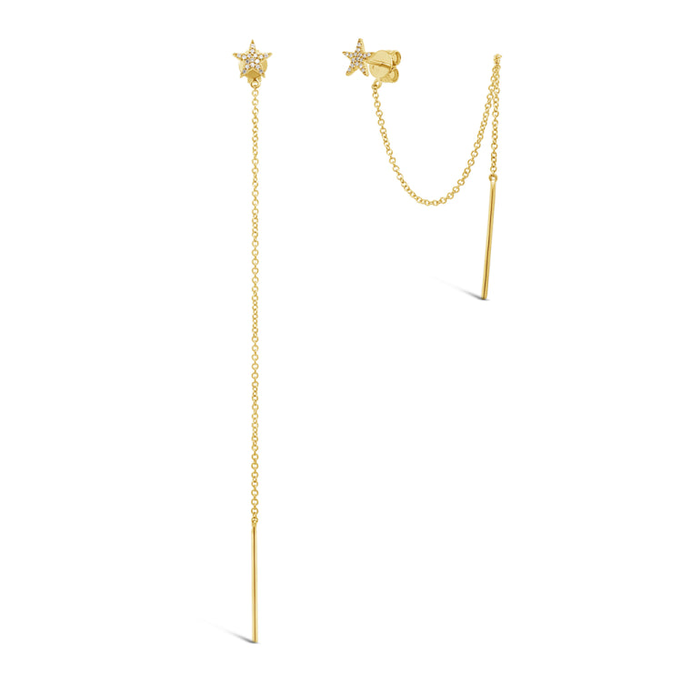 0.06ct 14k Yellow Gold Diamond Star Stud Threader Earring 0.06ct 14k Yellow Gold Diamond Star Stud Threader Earring