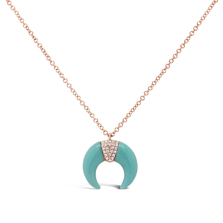 0.04ct Diamond & 1.80ct Composite Turquoise 14k Rose Gold Crescent Pendant 0.04ct Diamond & 1.80ct Composite Turquoise 14k Rose Gold Crescent Pendant