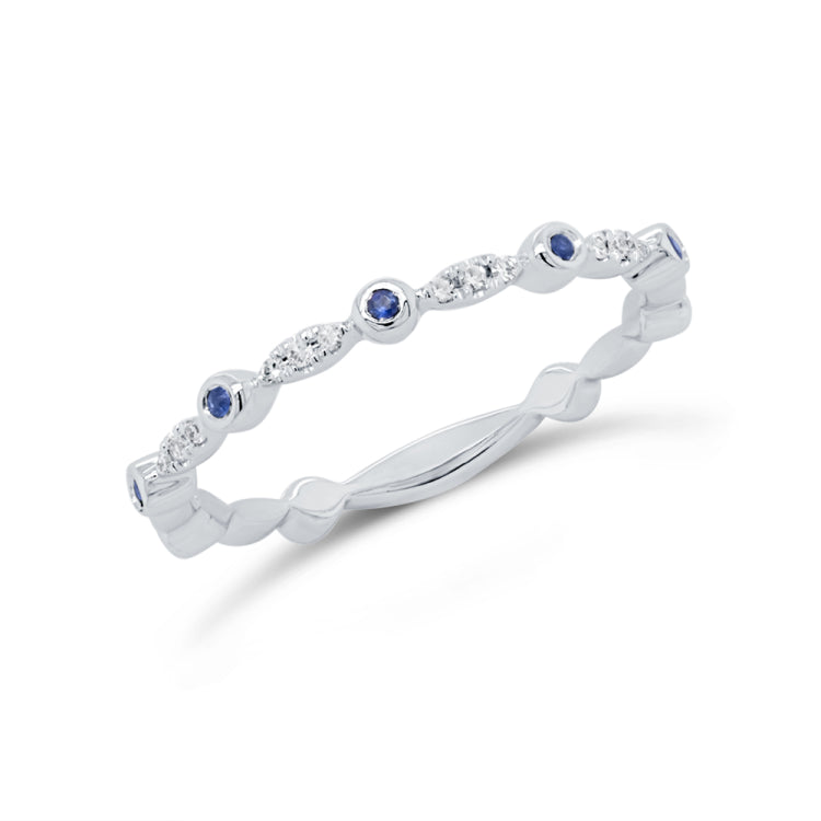 0.03ct Diamond and 0.03ct Blue Sapphire 14k White Gold Lady's Band 0.03ct Diamond and 0.03ct Blue Sapphire 14k White Gold Lady's Band