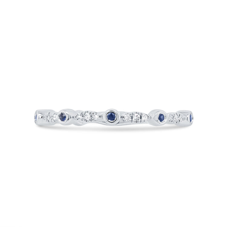 0.03ct Diamond and 0.03ct Blue Sapphire 14k White Gold Lady's Band 0.03ct Diamond and 0.03ct Blue Sapphire 14k White Gold Lady's Band