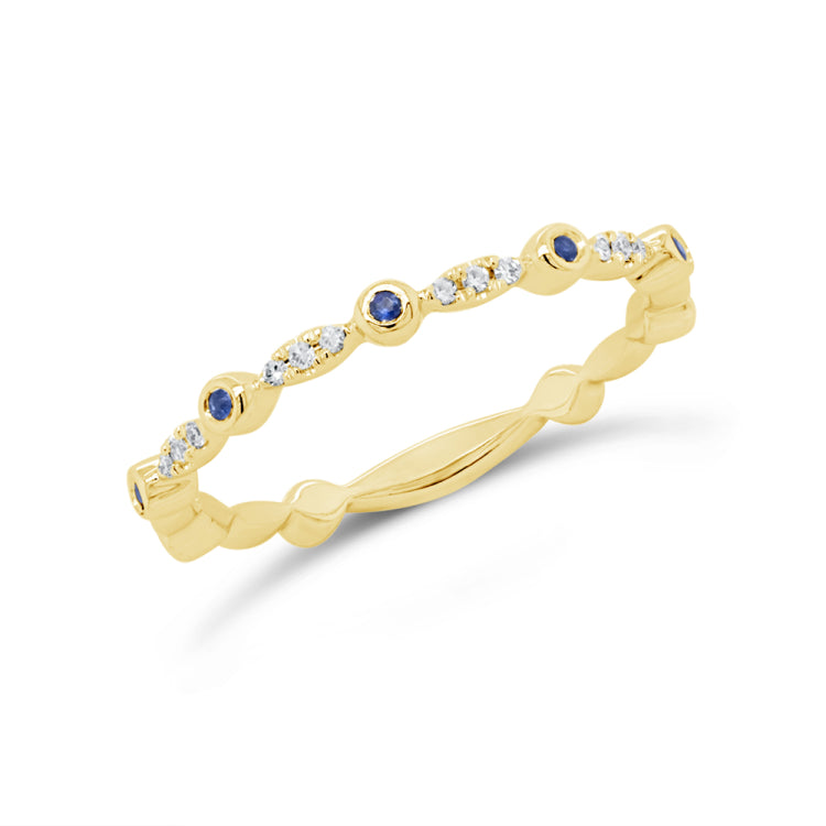 0.03ct Diamond and 0.03ct Blue Sapphire 14k Yellow Gold Lady's Band 0.03ct Diamond and 0.03ct Blue Sapphire 14k Yellow Gold Lady's Band