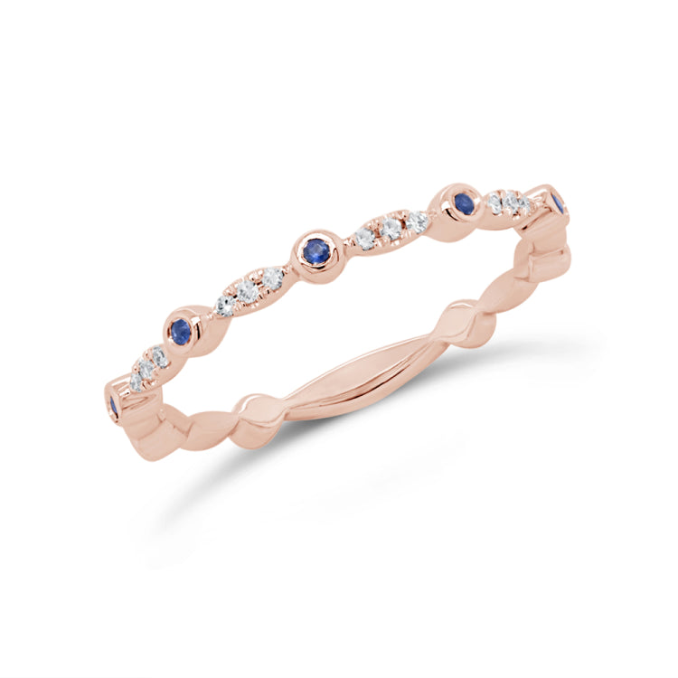 0.03ct Diamond and 0.03ct Blue Sapphire 14k Rose Gold Lady's Band 0.03ct Diamond and 0.03ct Blue Sapphire 14k Rose Gold Lady's Band