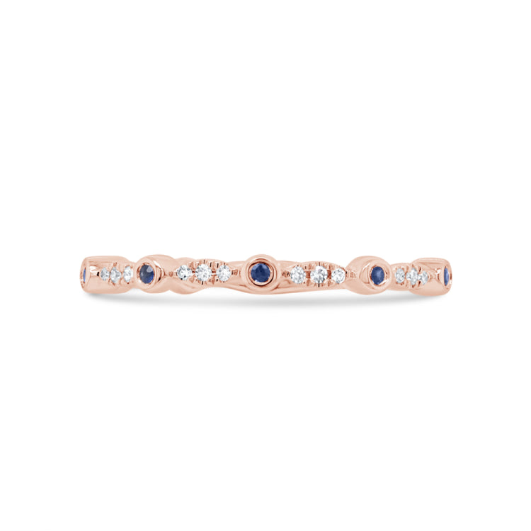 0.03ct Diamond and 0.03ct Blue Sapphire 14k Rose Gold Lady's Band 0.03ct Diamond and 0.03ct Blue Sapphire 14k Rose Gold Lady's Band