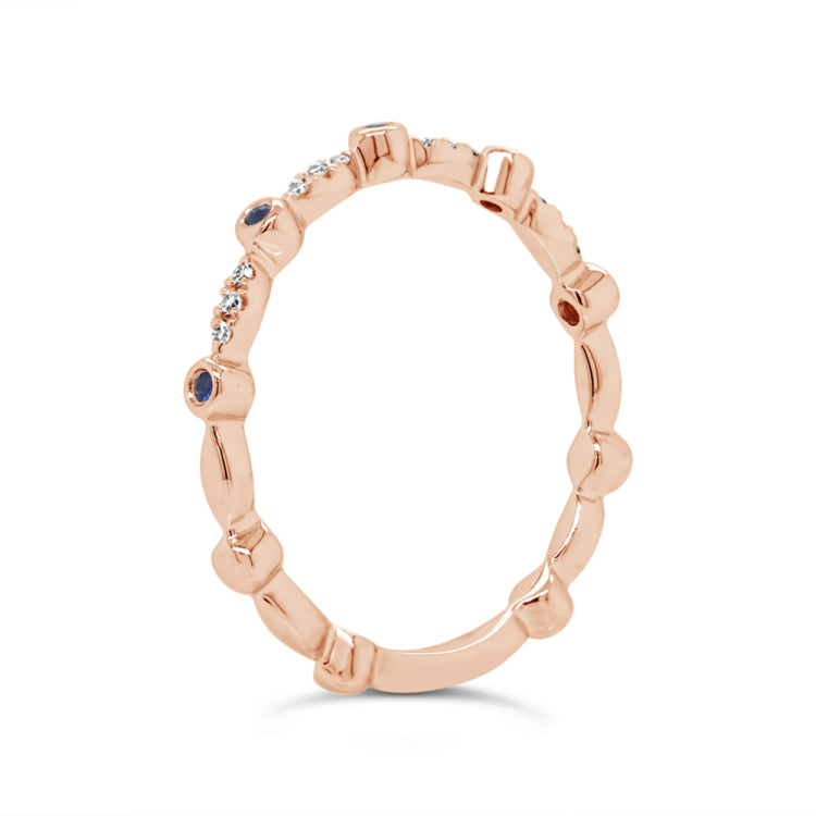 0.03ct Diamond and 0.03ct Blue Sapphire 14k Rose Gold Lady's Band 0.03ct Diamond and 0.03ct Blue Sapphire 14k Rose Gold Lady's Band