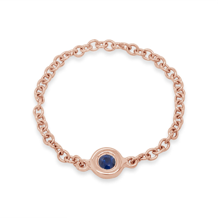 0.05ct 14k Rose Gold Blue Sapphire Bezel Chain Ring 0.05ct 14k Rose Gold Blue Sapphire Bezel Chain Ring