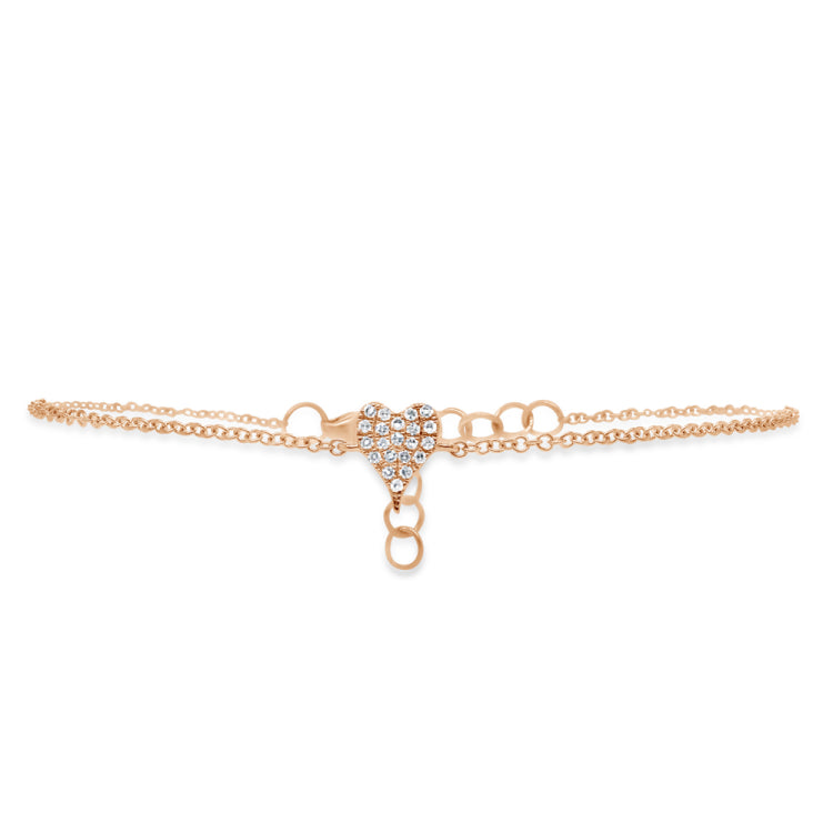 0.05ct 14k Rose Gold Diamond Pave Heart Bracelet 0.05ct 14k Rose Gold Diamond Pave Heart Bracelet