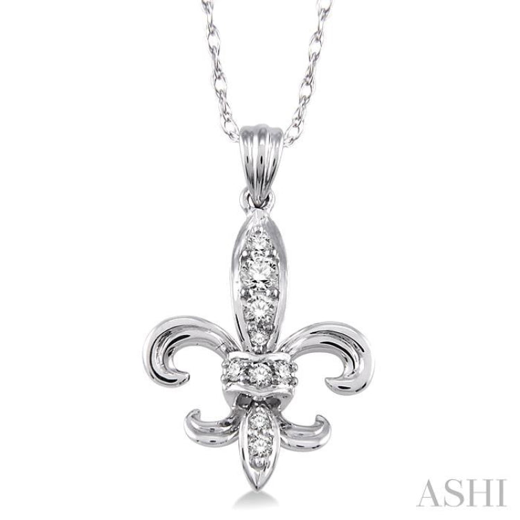 1/6 Ctw Round Cut Diamond Fleur De Lis Pendant in 14K White Gold with Chain 1/6 Ctw Round Cut Diamond Fleur De Lis Pendant in 14K White Gold with Chain