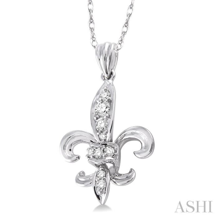 1/6 Ctw Round Cut Diamond Fleur De Lis Pendant in 14K White Gold with Chain 1/6 Ctw Round Cut Diamond Fleur De Lis Pendant in 14K White Gold with Chain