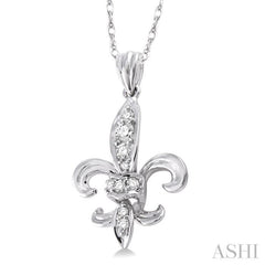1/6 Ctw Round Cut Diamond Fleur De Lis Pendant in 14K White Gold with Chain 1/6 Ctw Round Cut Diamond Fleur De Lis Pendant in 14K White Gold with Chain