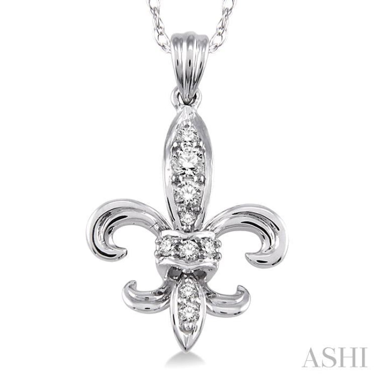 1/6 Ctw Round Cut Diamond Fleur De Lis Pendant in 14K White Gold with Chain 1/6 Ctw Round Cut Diamond Fleur De Lis Pendant in 14K White Gold with Chain