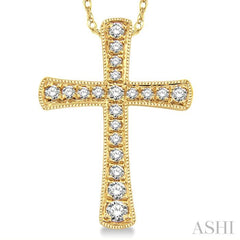 1/6 Ctw Round Cut Diamond Cross Pendant in 14K Yellow Gold with Chain 1/6 Ctw Round Cut Diamond Cross Pendant in 14K Yellow Gold with Chain