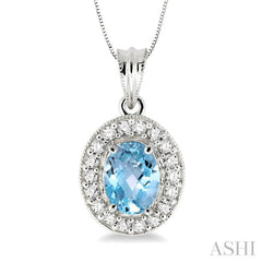 8x6 MM Oval Cut Aquamarine and 1/3 Ctw Round Cut Diamond Pendant in 14K White Gold with Chain 8x6 MM Oval Cut Aquamarine and 1/3 Ctw Round Cut Diamond Pendant in 14K White Gold with Chain