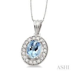 8x6 MM Oval Cut Aquamarine and 1/3 Ctw Round Cut Diamond Pendant in 14K White Gold with Chain 8x6 MM Oval Cut Aquamarine and 1/3 Ctw Round Cut Diamond Pendant in 14K White Gold with Chain