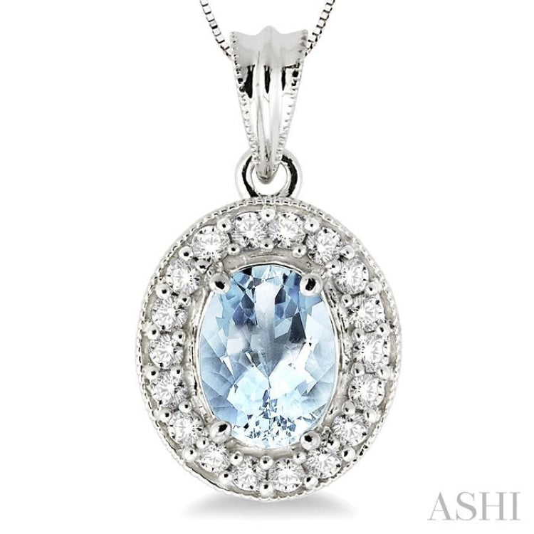 8x6 MM Oval Cut Aquamarine and 1/3 Ctw Round Cut Diamond Pendant in 14K White Gold with Chain 8x6 MM Oval Cut Aquamarine and 1/3 Ctw Round Cut Diamond Pendant in 14K White Gold with Chain