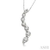 1/10 Ctw Swirl Journey Diamond Pendant in 14K White Gold with Chain