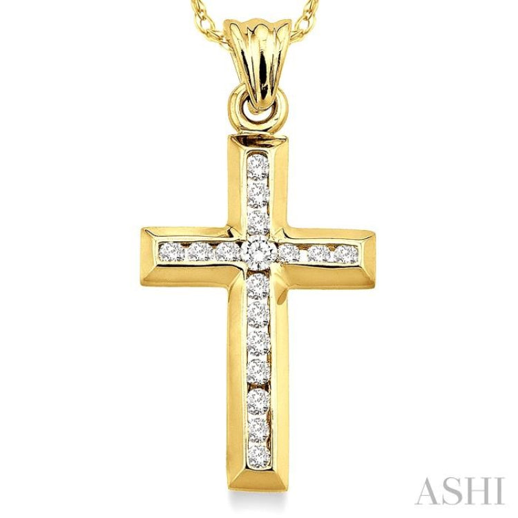 1/4 Ctw Round Cut Diamond Cross Pendant in 14K Yellow Gold with Chain 1/4 Ctw Round Cut Diamond Cross Pendant in 14K Yellow Gold with Chain