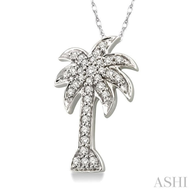 1/4 Ctw Palm Tree Round Cut Diamond Pendant in 14K White Gold with Chain 1/4 Ctw Palm Tree Round Cut Diamond Pendant in 14K White Gold with Chain