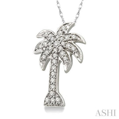 1/4 Ctw Palm Tree Round Cut Diamond Pendant in 14K White Gold with Chain 1/4 Ctw Palm Tree Round Cut Diamond Pendant in 14K White Gold with Chain